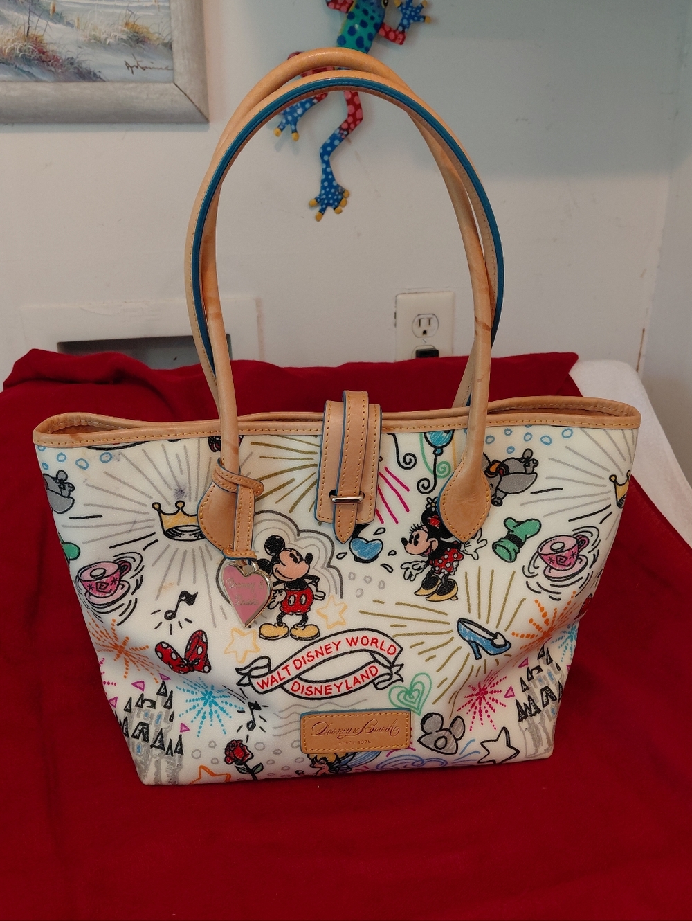 Dooney & Bourke White Disney Sketch Print Crossbody with Red and Tan Accents